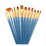 Wood Penholder Nylon Brush Head Gold aluminium Tube Art Painting Sets, Rectangle, Royal Blue, 17.7~19.8x0.3~1.55cm, 13pcs/set(DRAW-PW0001-415A-B)