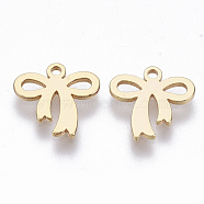 Brass Charms, Nickel Free, Bowknot, Real 18K Gold Plated, 10.5x11x1mm, Hole: 1.2mm(KK-N231-50-NF)