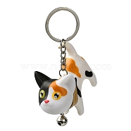 Resin Keychains, with PU Leather Decor and Alloy Split Rings, Cat Shape, Colorful, 9cm(KEYC-P018-A03)