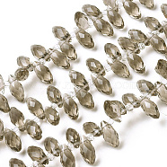 Crystal Glass Beads Strands, Top Drilled Beads, Faceted, Teardrop, Dark Gray, 13x6mm, Hole: 1mm, about 100pcs/strand, 16.5 inch(GLAA-D033-29)