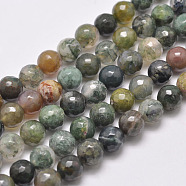 Natural Indian Agate Beads Strands, Round, Faceted, Dark Green, 4mm, Hole: 1mm, about 92pcs/strand, 14 inch(G-F349-02-4mm)