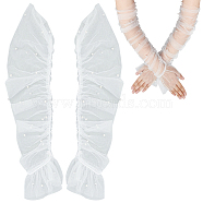 Nylon Long Fingerless Gloves, Wedding Bridal Mesh Gloves, White, 550x120x2~6mm(AJEW-WH0009-83A)