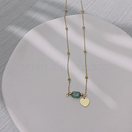 Natural Sesame Jasper & Stainless Steel Heart Pendant Ball Chain Necklaces for Women, Golden, (YH4149-5)