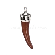 Resin Big pointed Pendants, with Antique Silver Tone  Alloy Pendant Bails, Ivory Shape, Saddle Brown, 85x24.5mm, Hole: 6.5x8mm(PALLOY-I173-15AS)