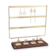 Iron 3-Tier Finger Ring &  Earring Display Stand, with Burlap & Wood Base, Golden, 25x9x24.8cm(EDIS-K003-04G)