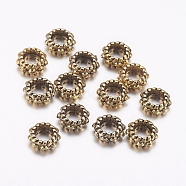 Tibetan Style Alloy Spacer Beads, Cadmium Free & Nickel Free & Lead Free, Donut, Antique Golden, 6x3mm, Hole: 3mm, about 2560pcs/1000g(TIBEB-S039-032AG-NR)