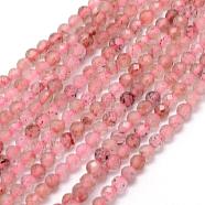 Natural Strawberry Quartz Beads Strands, Round, Faceted, 3~3.5mm, Hole: 0.5mm, about 113pcs/strand, 15.35 inch(39cm)(G-E411-09A-3mm)
