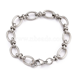 304 Stainless Steel Oval Link Chain Bracelets, with Lobster Claw Clasps, Stainless Steel Color, 8-1/8 inch(20.5cm)(X-BJEW-Z011-12P)