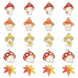 20Pcs 5 Style Autumn Theme Alloy Enamel Pendants, Maple Leaf & Mushroom Elf, Mixed Color, 22~25x16.5~22x1~1.5mm, Hole: 1.2~1.8mm, 4pcs/style(ENAM-FS0001-54)
