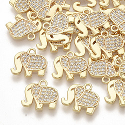 Brass Micro Pave Cubic Zirconia Charms, Real 18K Gold Plated, Elephant, Clear, 11x11.5x1mm, Hole: 1.4mm(X-ZIRC-K082-034A)