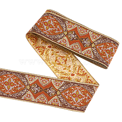 5M Ethnic Style Embroidery Polyester Ribbons, Jacquard Ribbon, Tyrolean Ribbon, Garment Accessories, Floral Pattern, Sienna, 1-7/8 inch(47mm)(OCOR-FG0002-20B)