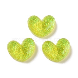 Translucent Resin Cabochons, with Glitter Powder, Heart, Yellow Green, 15.5x20x6mm(FIND-E020-11C)