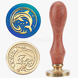 Wax Seal Stamp Set, Sealing Wax Stamp Solid Brass Head,  Wood Handle Retro Brass Stamp Kit Removable, for Envelopes Invitations, Gift Card, Dolphin, 83x22mm, Stamps: 25x14.5mm(AJEW-WH0208-1221)