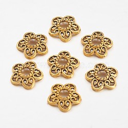 Tibetan Style Alloy Bead Caps, Antique Golden, Lead Free & Cadmium Free & Nickel Free, 10.7x11x2.5mm, Hole: 3mm(X-GLF10597Y-NF)