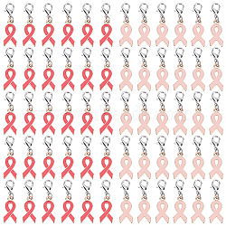 60Pcs 2 Colors Awareness Ribbon Shape Alloy Enamel Pendant Decoration, with Alloy Lobster Claw Clasps, Mixed Color, 33mm, 30pcs/color(HJEW-HY00036)