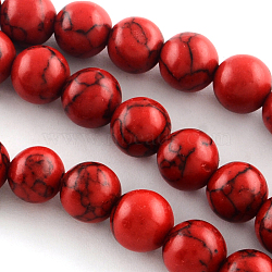 Synthetical Turquoise Gemstone Round Bead Strands, Dyed, Red, 6mm, Hole: 1mm, about 65pcs/strand, 15 inch(TURQ-R035-6mm-04)
