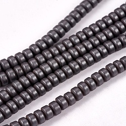 Matte Style Frosted Non-magnetic Synthetic Hematite Beads Strands, Heishi Beads, Flat Round/Disc, Black, 3x1.5mm, Hole: 1mm, about 200pcs/strand, 15.7 inch(X-G-M007-78)
