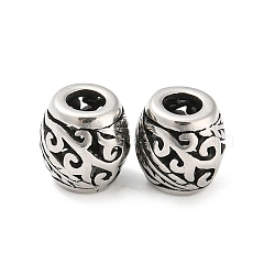 316 Surgical Stainless Steel  Beads, Barrel, Antique Silver, 9.5x9.5mm, Hole: 4mm(STAS-Q304-23AS)