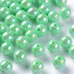 Opaque Acrylic Beads, AB Color Plated, Round, Aquamarine, 10x9mm, Hole: 2mm, about 940pcs/500g(MACR-S370-D10mm-A05)