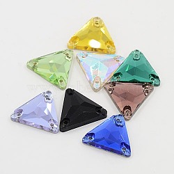 Sew on Rhinestone, Glass Rhinestone, Two Holes, Garments Accessories, Faceted, Triangle, Mixed Color, 18x16x4mm, Hole: 1mm(RGLA-P010-M-16x4)