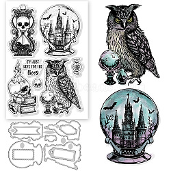 1Pc Halloween Magic Theme Carbon Steel Cutting Dies Stencils, with 1 Sheet VC Plastic Clear Stamps, for DIY Scrapbooking, Photo Album, Decorative Embossing Paper Card, Mixed Shapes, Stencils: 156x106x0.8mm, Stamps: 160x110x3mm(DIY-GL0004-79)
