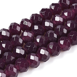 Baking Painted Imitation Jade Glass Bead Strands, Faceted Rondelle, Purple, 4x3mm, Hole: 1mm, about 113~115pcs/strand, 41~42cm(DGLA-A034-J4MM-A02)