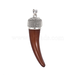Resin Big pointed Pendants, with Antique Silver Tone  Alloy Pendant Bails, Ivory Shape, Saddle Brown, 85x24.5mm, Hole: 6.5x8mm(PALLOY-I173-15AS)