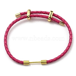 Brass Column Bar Link Bracelet with Leather Cords, Adjustable Bracelet for Women, Cerise, Inner Diameter: 5/8~3 inch(1.6~7.5cm)(BJEW-G675-05G-09)