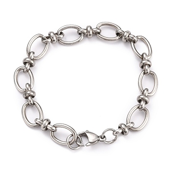 304 Stainless Steel Oval Link Chain Bracelets, with Lobster Claw Clasps, Stainless Steel Color, 8-1/8 inch(20.5cm)