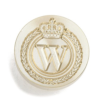 Golden Tone Crown Initial Wax Seal Brass Stamp Heads, for Wax Seal Stamp, Letter W, 25x14.5mm, Hole: 7mm