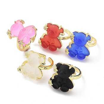 Resin Rings, with Brass Micro Pave Cubic Zirconia Finding, Long-Lasting Plated, Real 18K Gold Plated, Cadmium Free & Lead Free, Mixed Color, 2.5mm, US Size 7 1/4(17.5mm)