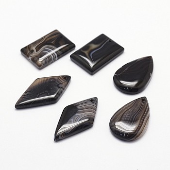 Natural Agate Pendants, Dyed, Mixed Shape, Black, 31.5~42.5x21~23x5~6.5mm, Hole: 2mm