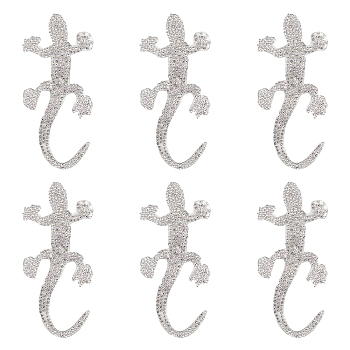 Self Adhesive Glitter Rhinestone Sticker, Gecko, Crystal, 101x46x1.5mm, 6pcs/box