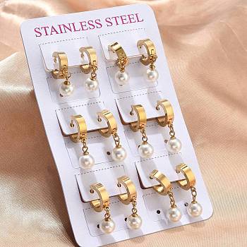201 Stainless Steel Hoop Earrings, with 304 Stainless Steel Pin and ABS Plastic Imitation Pearl, PVD Vacuum Plating, Long-Lasting Plated, Round, Golden, 28x4mm