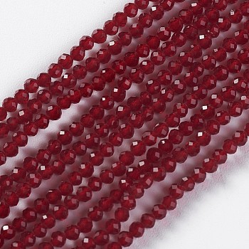 Glass Beads Strands, Faceted, Round, Dark Red, 2x2mm, Hole: 0.4mm, about 193~197pcs/strand, 14.17 inch~15.51 inch(36~39.4cm)