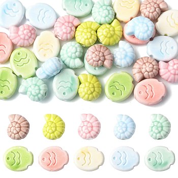 30Pcs 10 Styles Handmade Porcelain Ceramic Beads, Bright Glazed Porcelain, Fish & Shell Shape, Mixed Color, 14~17x12~14x5.5~8mm, Hole: 2~2.5mm, 3pcs/style