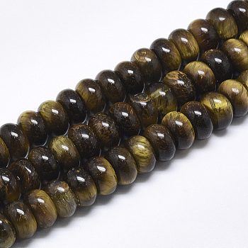 Natural Tiger Eye Beads Strands, Rondelle, 10x6mm, Hole: 1mm, about 67pcs/strand, 15.3 inch