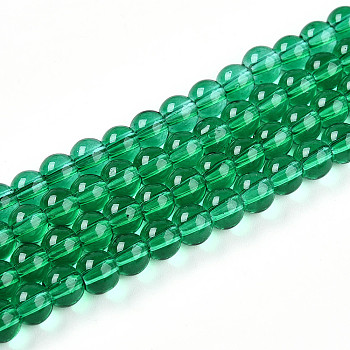 Baking Paint Transparent Glass Beads, Round, Green, 6~6.5mm, Hole: 1.2mm