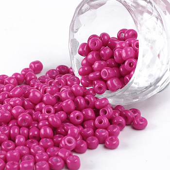Baking Paint Glass Seed Beads, Fuchsia, 6/0, 4~5x3~4mm, Hole: 1~2mm, about 500pcs/50g, 50g/bag, 18bags/2pounds