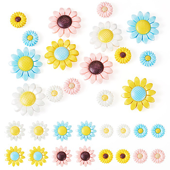 8 Styles Food Grade Eco-Friendly Silicone Focal Beads, Daisy, Mixed Color, 19~40x7~9.5mm, Hole: 2mm, 2pcs/style