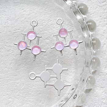 Alloy Resin Pendants, Triple Star Charms, Matte Silver Color, Pearl Pink, 19x17mm