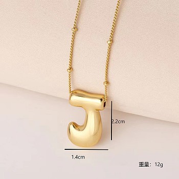 Simple and Stylish Brass Letter Pendant Necklaces for Women Men, Golden, Letter J, 16.14 inch(41cm)