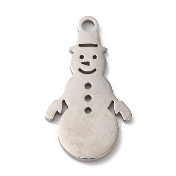 Christmas 201 Stainless Steel Pendants, Snowman Charm, Stainless Steel Color, 19.5x11x1mm, Hole: 1.5mm