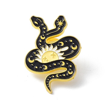 Snake with Sun Black Art Cool Enamel Pin, Alloy Enamel Brooch for Backpacks Clothes, Golden, White, 32x22.5x9.5mm, Pin: 1mm
