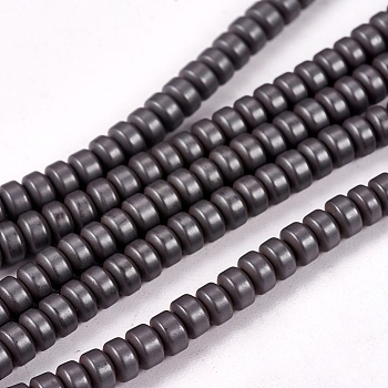 Matte Style Frosted Non-magnetic Synthetic Hematite Beads Strands, Heishi Beads, Flat Round/Disc, Black, 3x1.5mm, Hole: 1mm, about 200pcs/strand, 15.7 inch