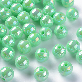 Opaque Acrylic Beads, AB Color Plated, Round, Aquamarine, 10x9mm, Hole: 2mm, about 940pcs/500g