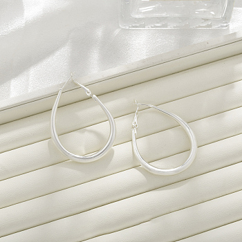 Brass Hoop Earrings for Women, Teardrop, Silver, 46x6mm