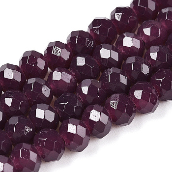 Baking Painted Imitation Jade Glass Bead Strands, Faceted Rondelle, Purple, 4x3mm, Hole: 1mm, about 119~124pcs/strand, 14.76''(37.5~38.5cm)