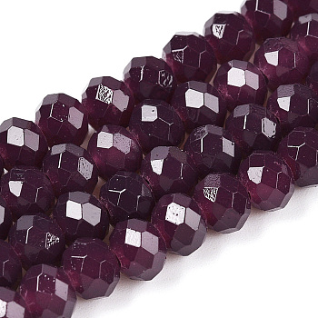 Baking Painted Imitation Jade Glass Bead Strands, Faceted Rondelle, Purple, 4x3mm, Hole: 1mm, about 113~115pcs/strand, 41~42cm