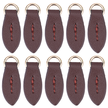 10Pcs Cattlehide Zipper Heads, Leather Zipper Puller, for Boot, Jacket, Luggage Bags, Handbags, Purse, Jacket Repairing, Coffee, 36x12mm